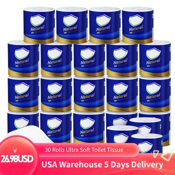 

30 Rolls Ultra Soft Toilet Tissue 4-layer Household Rolls Paper Home White Soft Toilet Paper for Bathroom Toilet Fast Shipping