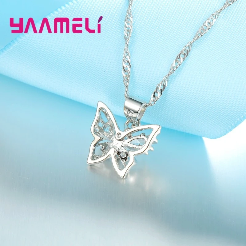 925 Sterling Silver Color Jewelry Sets Shining Austrian Crystal Inlaid Butterfly Wedding Pendant Necklace Earrings