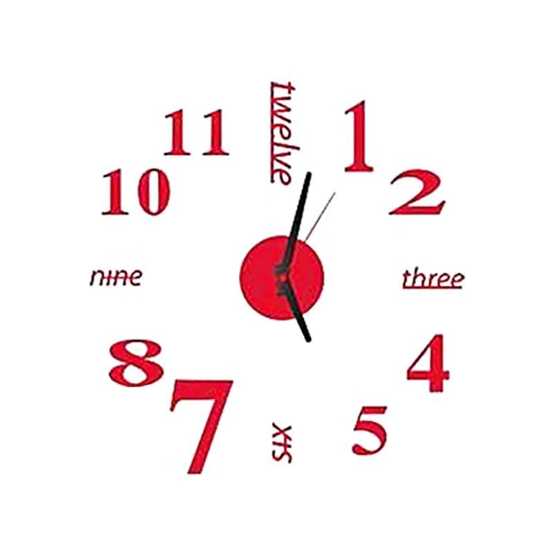 Modern Frameless 3D DIY Wall Clock Kit Decoration Home for Living Room Bedroom(Red) | Дом и сад