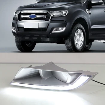 

CSGJMY 2PCS For Ford Ranger 2015 2016 2017 2018 LED DRL Daytime Running Light Daylight Fog Lamp With Yellow Turn Signal Lamp
