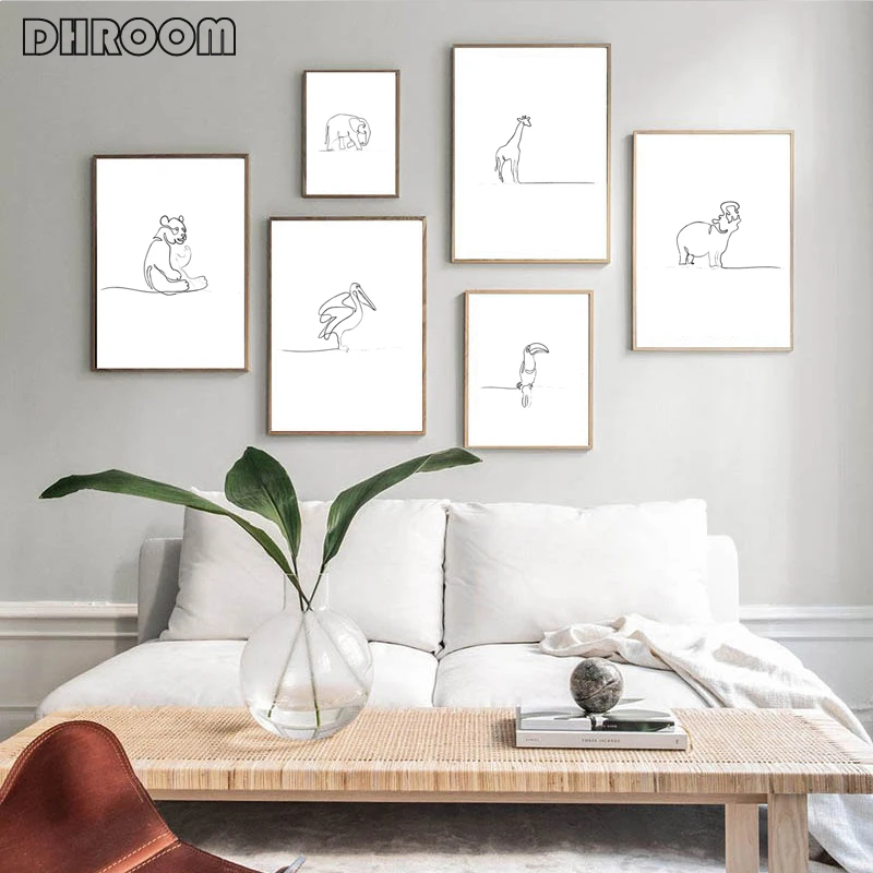 Nursery Wall Art Animal Print Line Drawing Canvas Painting Minimalist Kids Room Wall Decor Modern Decorative Picture Home Decor Painting Calligraphy Aliexpress