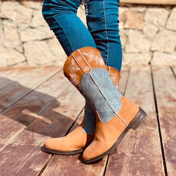 

Embroidery NEW Winter Shoes Women Boots Cowboy Western Retro Ankle Boots Woman Heel Boots Cowgirl Boots 2020 Fashion Shoes