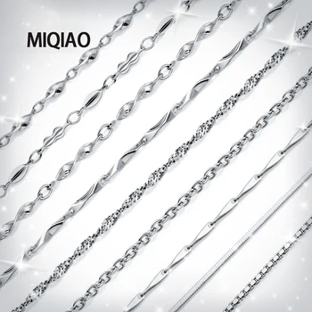 

MIQIAO 925 Sterling Silver Necklace Clavicle Chain 16 18 Inch 40 45 CM Pendant Suitable For Women Female Water Wave Ingot Box
