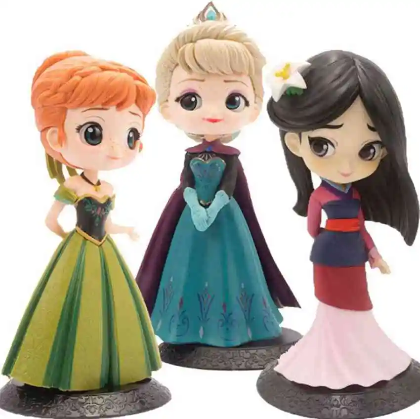 

New Styles Q Posket Snow Queen Princess Toy Figures Dress Elsa Anna belle Mulan Model Toys Dolls For Children Birthday Gifts