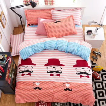 

home textile 4pcs Cotton Bedding set bed sheet +duvet cover + pillowcases queen / super king size bedclothes -Simple style beard