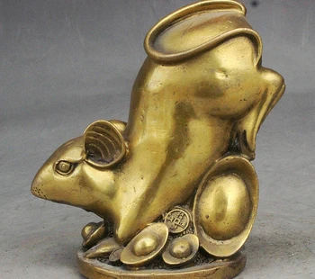 

Chinese Fengshui Brass Yuanbao Money Rich Zodiac Mouse Animal Statue Sculpture