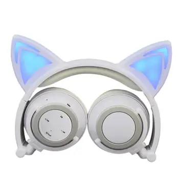 

Wired Folding Earphones Animal Cat Ear Headphones LED Flashing Gift For Kids Girls And Boys