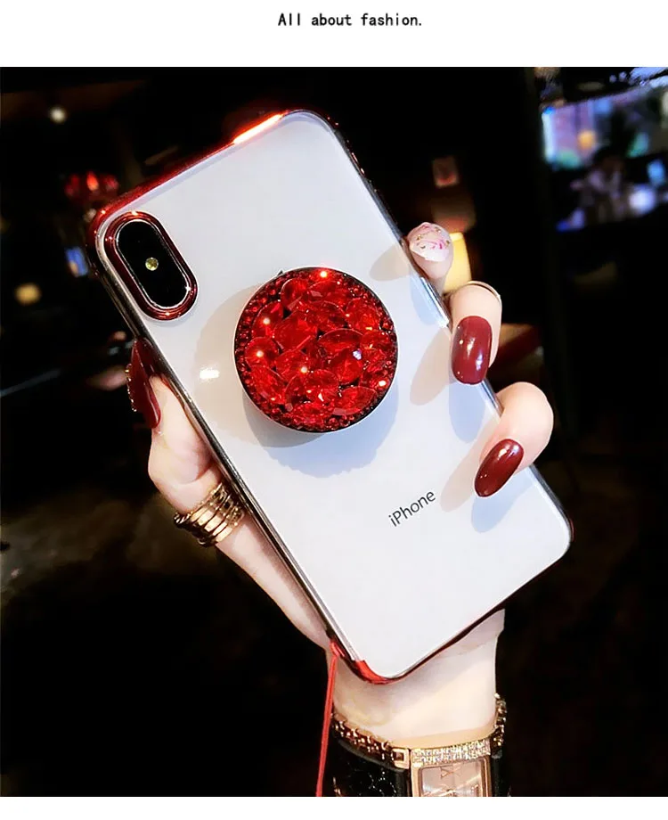 Блестящий Прозрачный чехол для телефона для iphone 11 Pro Max X 8 7 6 6S Plus XR XS MAX тонкий прозрачный чехол-подставка с бриллиантами - Цвет: clear plating red
