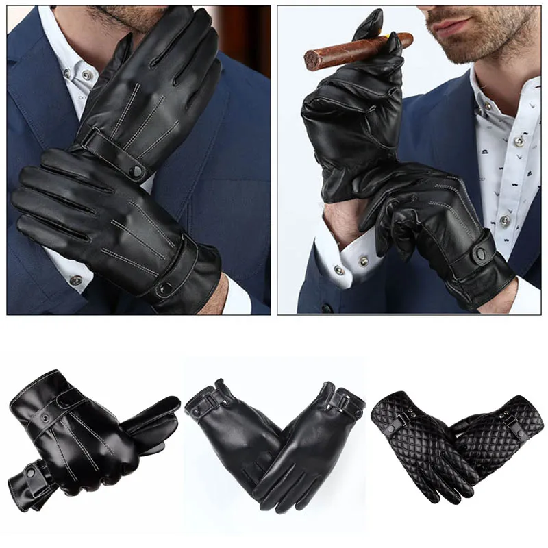 Модные мужские теплые перчатки из искусственной кожи перчатки с сенсорным экраном зимние мужские теплые ветронепроницаемые перчатки