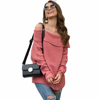

ZADORIN Women Sweaters And Pullovers Knitwear 2019 Korean High Street Off Shoulder Sweater Loose Casual Knit Streetwear Female