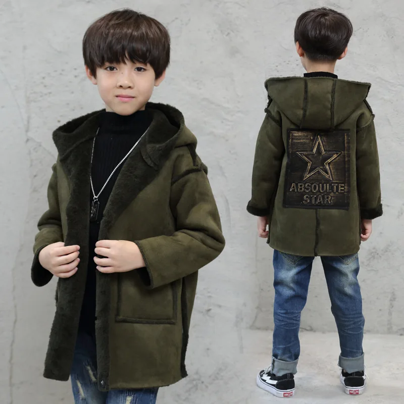 

BOY'S Winter Style Thick Coat 2018 New Style Korean-style Hooded plus Velvet Woolen Overcoat Big Boy Fashion Trench Coat