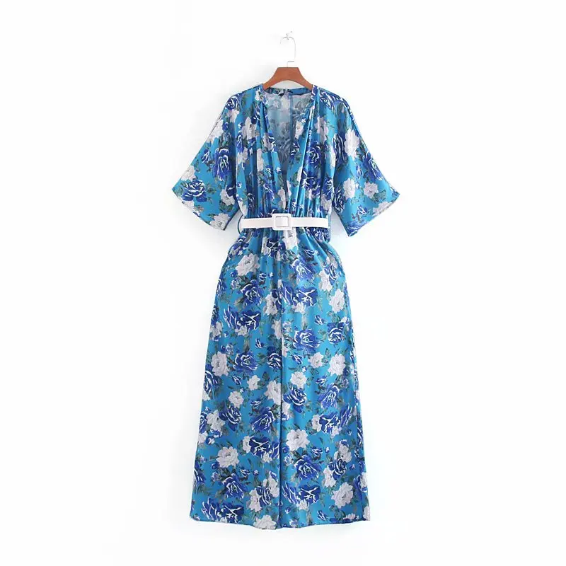 

Flower Printing Female V neck Sashes Conjoined Pants 2019 Summer Women Short Sleeve Loose Jumpsuits P1318