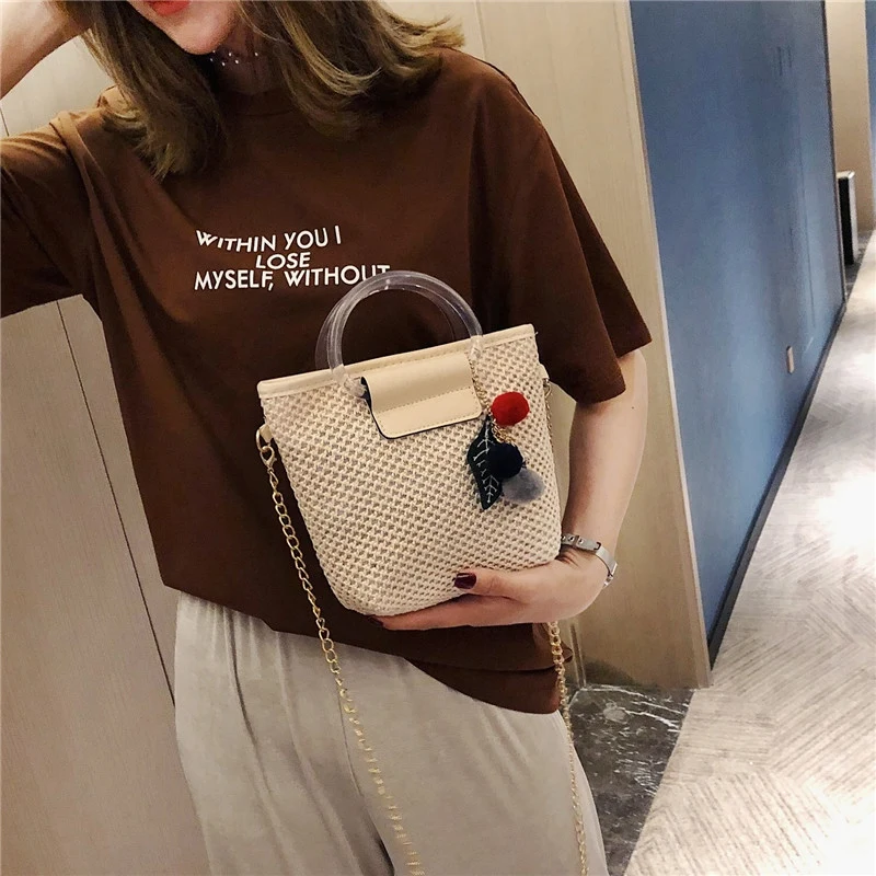 

Straw Shoulder Bag Women Hand-Woven Messenger Bag Summer Beach Straw Handbag for Lady