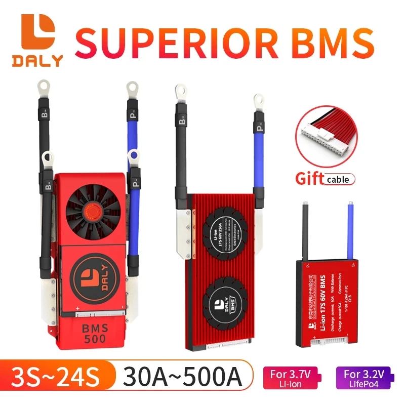 DALY Li ion Smart BMS 3S 4S 6S 7S 10S 13S 14S 16S 17S 20S 24S 12V 48V 60V 72V 30A 60A 80A 100A 200A 250A печатная плата 300A 500A 18650