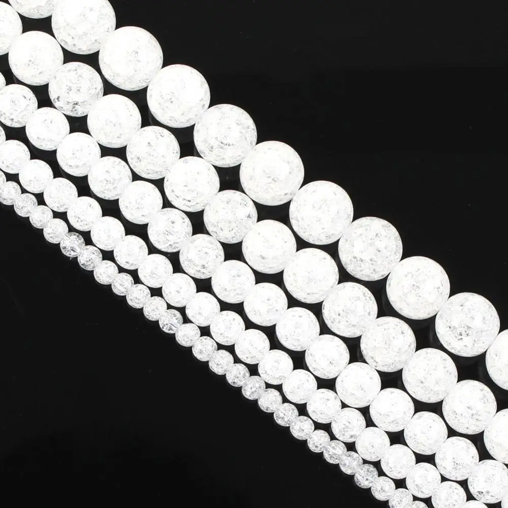 

15" White Cracked Quartz Natural Stone Beads For Jewerly Making Diy Bracelet 6-12mm Crystal Round Loose Beads Wholesale Perles