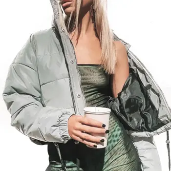 

2020 Winter Warm Ins Fashion Reflective Parkas Coat Short Thick Coat Loose Parkas Jacket 2XL New