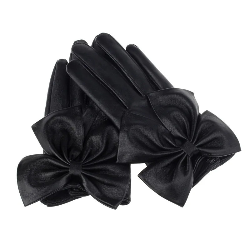 Vintage Elegant Women Gloves Butterfly Bow Wrist Soft Leather Winter Gloves Ladies Hand Gloves Handschuhe Перчатки Женские