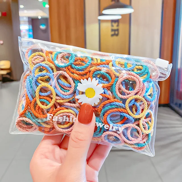 50/100/200 Pcs/Bag Children Cute Candy Cartoon Solid Elastic Hair Bands Girls Lovely Srunchies Rubber Bands Kid Hair Accessories Mix--7-100 Pcs