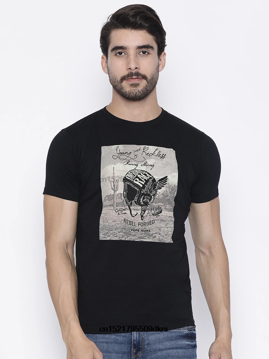 

Men T shirt Nwt Jeans Black Pepe Printed Round Neck Cotton Cotton T Shirt funny t-shirt novelty tshirt women