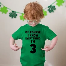 Конечно, Детская футболка с надписью «I Know Everything I'm 3» для мальчиков и девочек на день рождения на 3 дня рождения модные повседневные футболки для малышей забавные детские топы