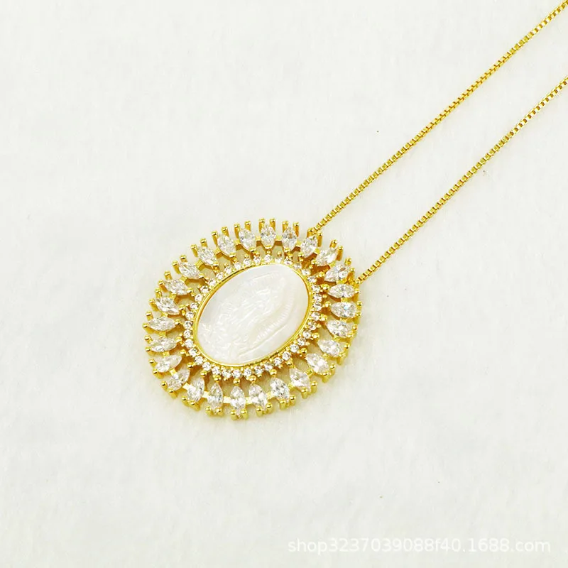 

Blessed Virgin Mary Maria Necklace Micro Zircon Catholic Blessed Virgin Mary Necklace Religious Pendant High-End Necklace