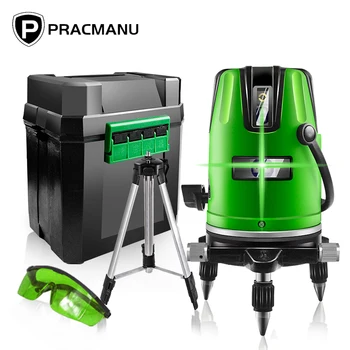 

PRACMANU 5 Lines 6 Points Green/Red Laser Level Automatic Self Leveling 360 Vertical&Horizontal Tilt Degrees Rotary Outdoor Mode