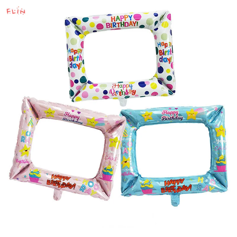 

1Pcs Birthday Photo Booth Foil Balloons Happy Birthday Party Frame Globos Decorations Photo Frame props Balloon Kids Baby Shower
