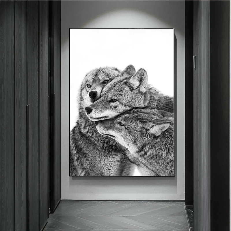 

Black and White Wild Animal Wolf Canvas Painting Posters and Prints Nordic Animal Wall Art Pictures for Living Room Decoration
