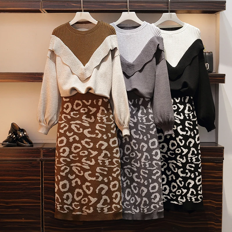 

Net Red Sweater Two-piece Suit Witty Autumn And Winter Fashion Fat Sister Big Size Women's Winter Dress Foreign Style Imperial S