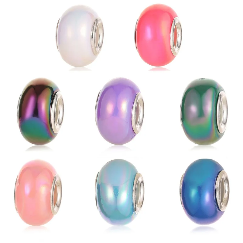 

10Pcs Assorted AB Color Handmade Rondelle Beads Large Hole European Beads Fit Pandora Charms Bracelet Chain Spacer Hair Beads