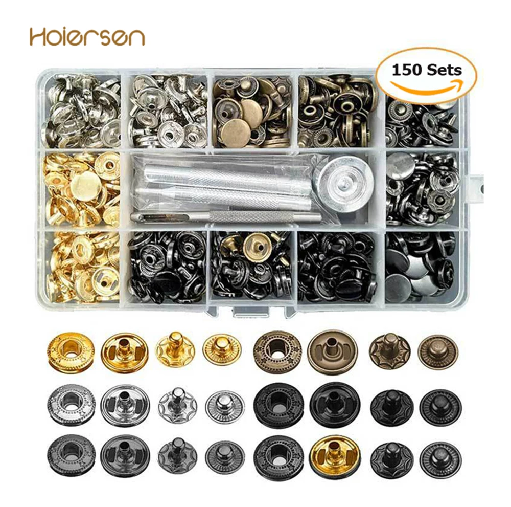 

Leather Snap Fasteners Kit,12mm Metal Button Snaps Press Studs,4 Installation Tools,6 Colors Leather Snaps for Clothes,Jackets