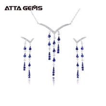 Синий Sapphrie стерлингового серебра набор украшений для женщин Свадебные Юбилей создан Sapphrie классический Стиль история дождя Дизайн