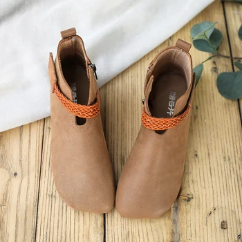 

Tayunxing Handmade Shoes Genuine Leather Soft Hook Loop Zip Low Heel Lady Platform Comfort Ankle Women's Boots 809-5