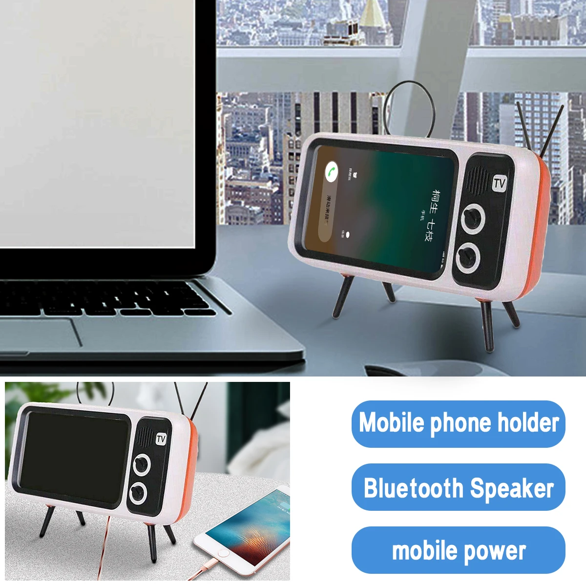 Портативный беспроводной Bluetooth динамик с функцией Powerbank телефонный кронштейн BT динамик аудио подходит для смартфона