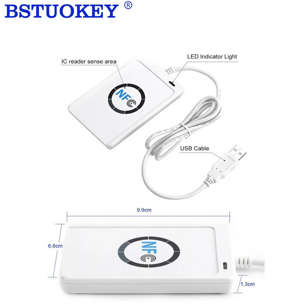 Lettore Nfc Usb Acr122U Smart Ic Senza Contatto E Scrittore Rfid Copiatrice Copiatrice Duplicatore 5 Pezzi Uid Tag Card Modificabile Portachiavi
