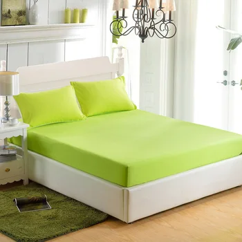 

Solid Color Fitted Sheet Green Color Bed Sheet For Single Double Bed Kids Adults (no pillowcase) XF717-4