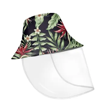 

Ladies Tropical Flower Printing Fishing Bucket Hat Girls Sun Protection Mask Hats Removable Plastic Shield Woman Gorro Mujer