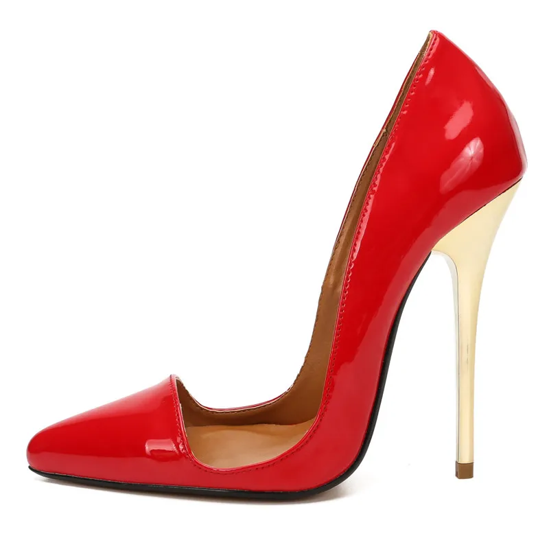 Качественные женские туфли-лодочки с острым носком на высоком каблуке 13 см размера плюс 48; пикантные туфли для офиса, вечеринки, свадьбы; женские туфли с закрытым носком Красного цвета; sapato feminino