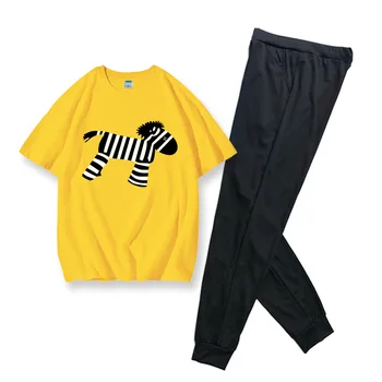 

Striped Horse Women's Tracksuit Sets 2 Piece Outfits Cartoon Short Sleeve Female T Shirt Suit 2020 Summer Sport Pant Suits Femme