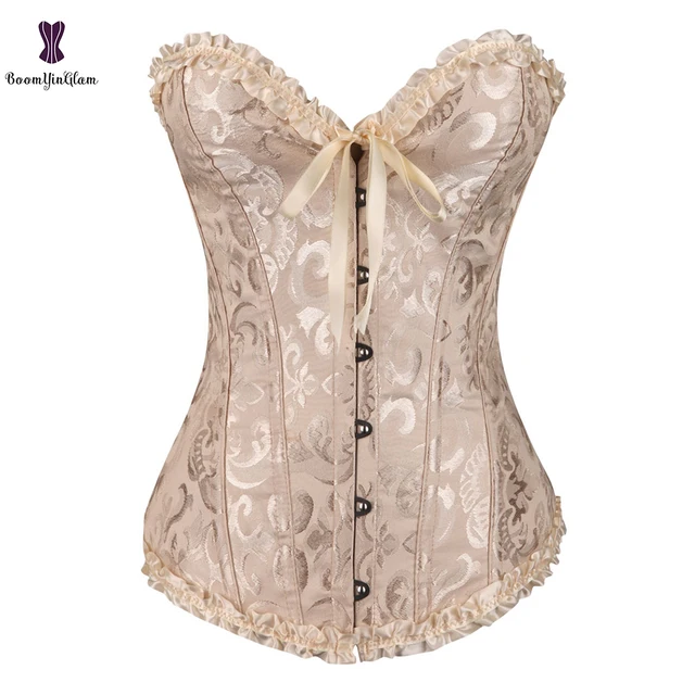7 Colors Can Be Chosen Women Body Shaper Size XS To 6XL Vintage Pleated Corset Bustier With G String 810# Apricot