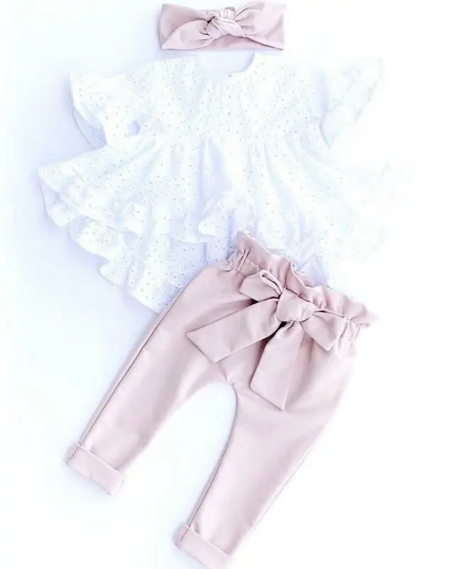 

0-24M 3Pcs Newborn Infant Baby Girl Clothes Top T-Shirt Dress Bowknote Pants Outfit