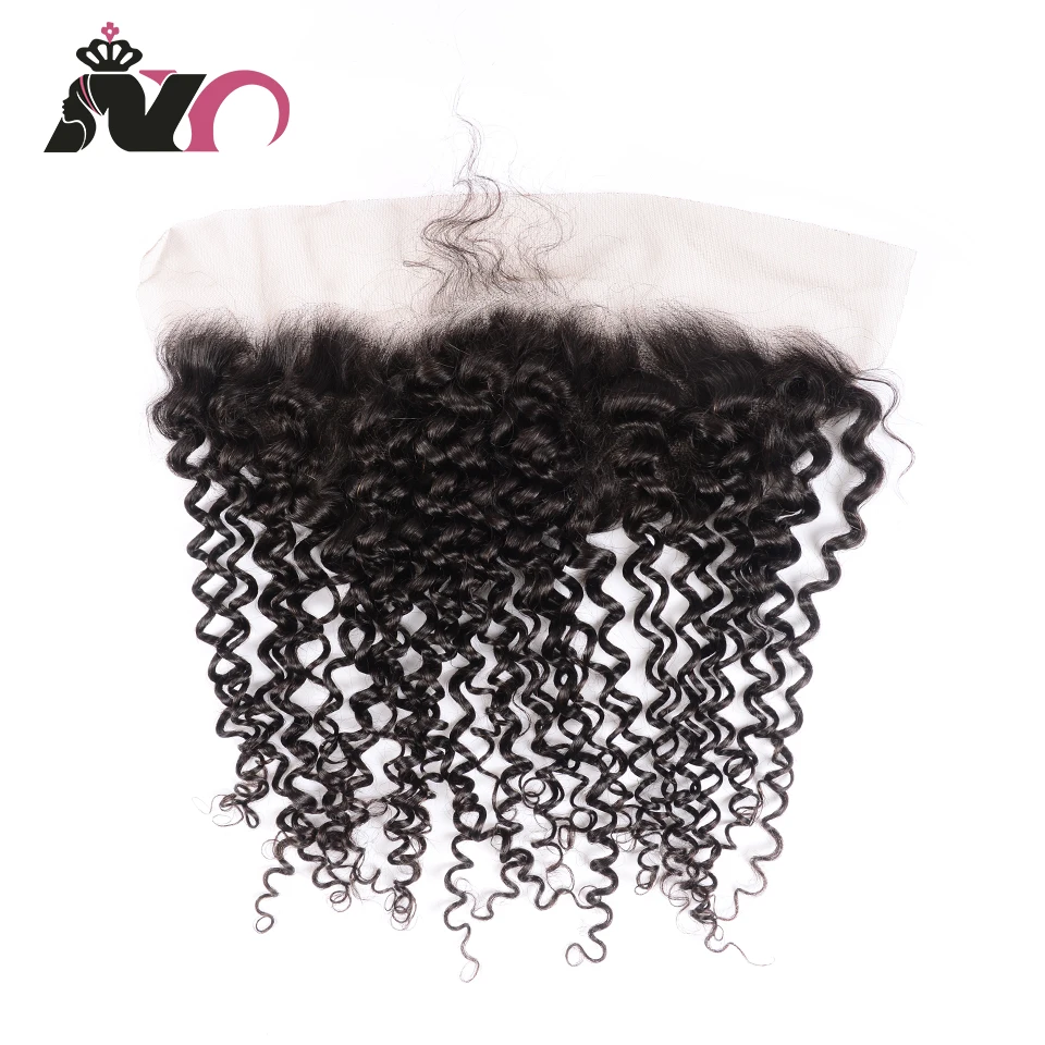 NY Kinky Curly Bundles With Frontal Indian 3 Bundles Weave With 13*4 Lace Closure Natural Color Non-Remy Human Hair Extension