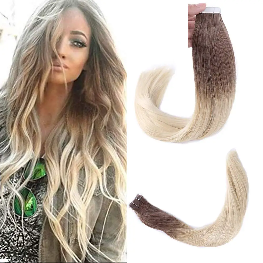 

16" tape in extensions Color 8 Fading to 613 Blonde Balayage Remy Human Hair Extensions Human Real Hair 20 pcs 50g per pack