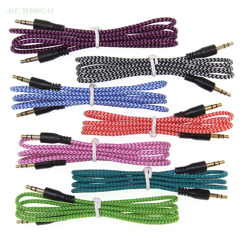 Nylon Braid Jack Audio Cable 3 5 mm to 3 5mm Car AUX Cable 1M Headphone Extension Code for Phone Car Headset Speaker 300pcs lot