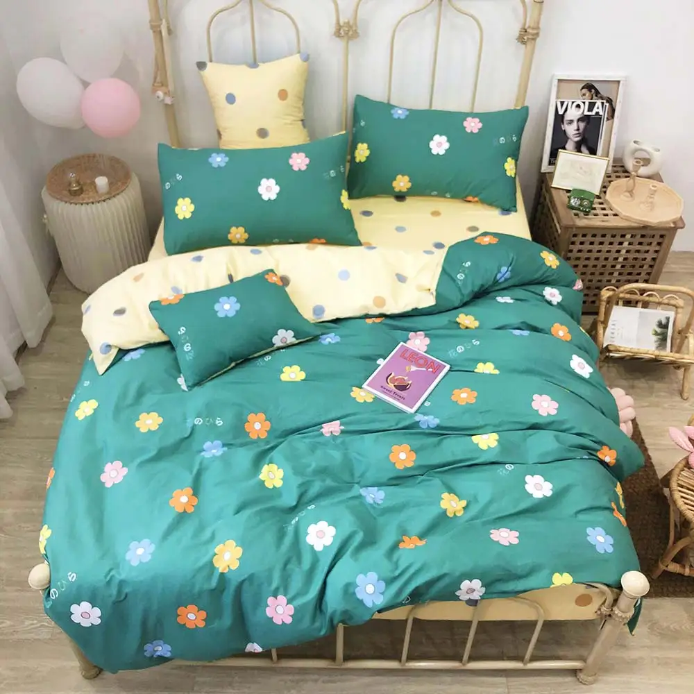 

2019 INS Colorful Flowers Green Bedlinens Twin Queen Size Duvet Cover Set Kids Children Bedding Set Cotton Bedsheet Bedspread