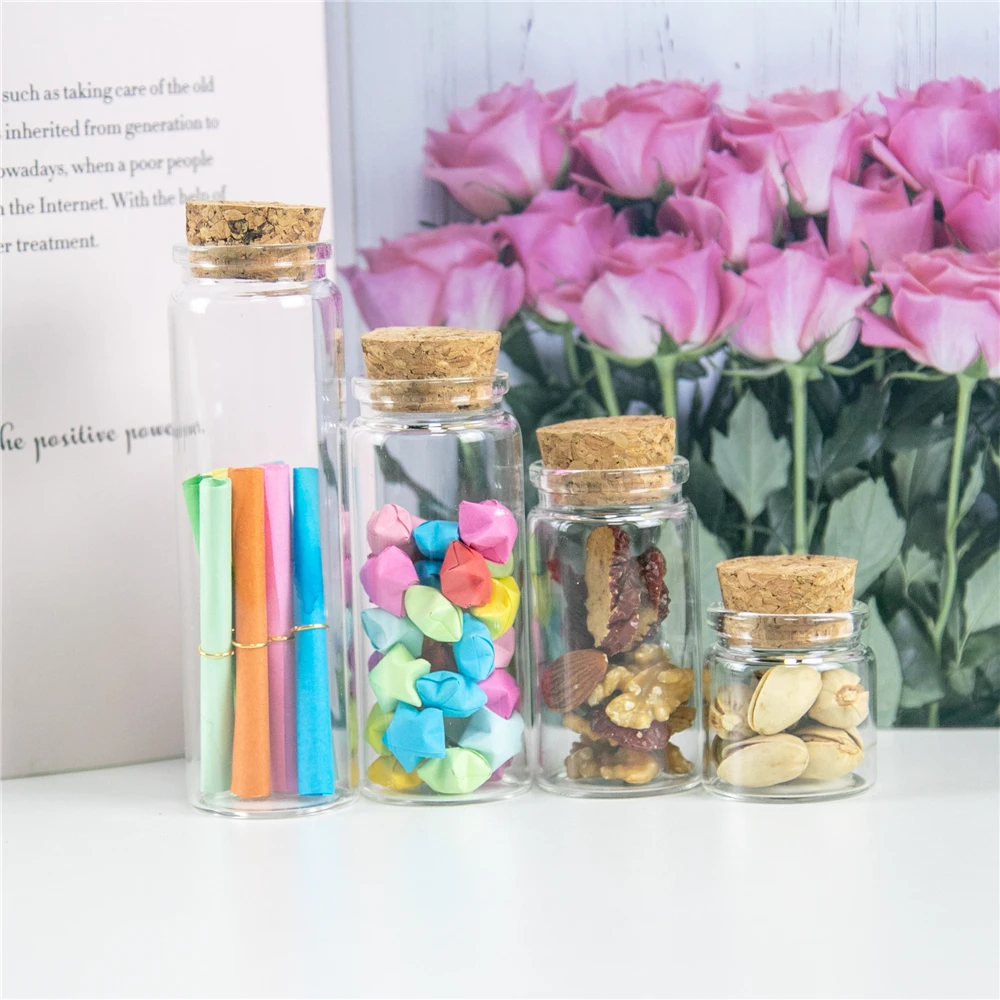 50pcs Diameter 37mm 20ml 50ml 65ml 90ml Empty Clear Glass Container with Cork Mini Wishing Bottles Refillable Craft Vials