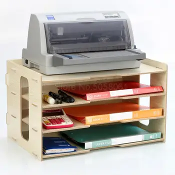

Thicken file rack wooden desktop multi-layer 4 grid office bookshelf A3 paper storage box information box A4 printer rack