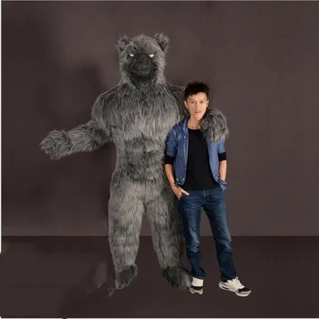 

ADS Long Fur Werewolf Inflatable Mascot Costume Black Wolf Party Game Dress Xmas