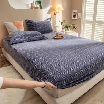 

Bed Linen Bed Sheet with Elastic Bands Fitted Sheet Soft Crystal Velvet Mattress Cover Winter Warm Full Double Size 180x200cm