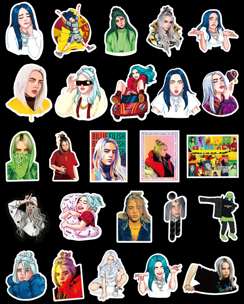 td zw 100 pcs billie eilish stickers pack american star sticker on laptop refrigerator guitar skateboard cup book diy stickers stickers aliexpress